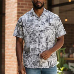 SOHK Men's XL School Of Hard Knocks New York All Over Print Button Up Shirt